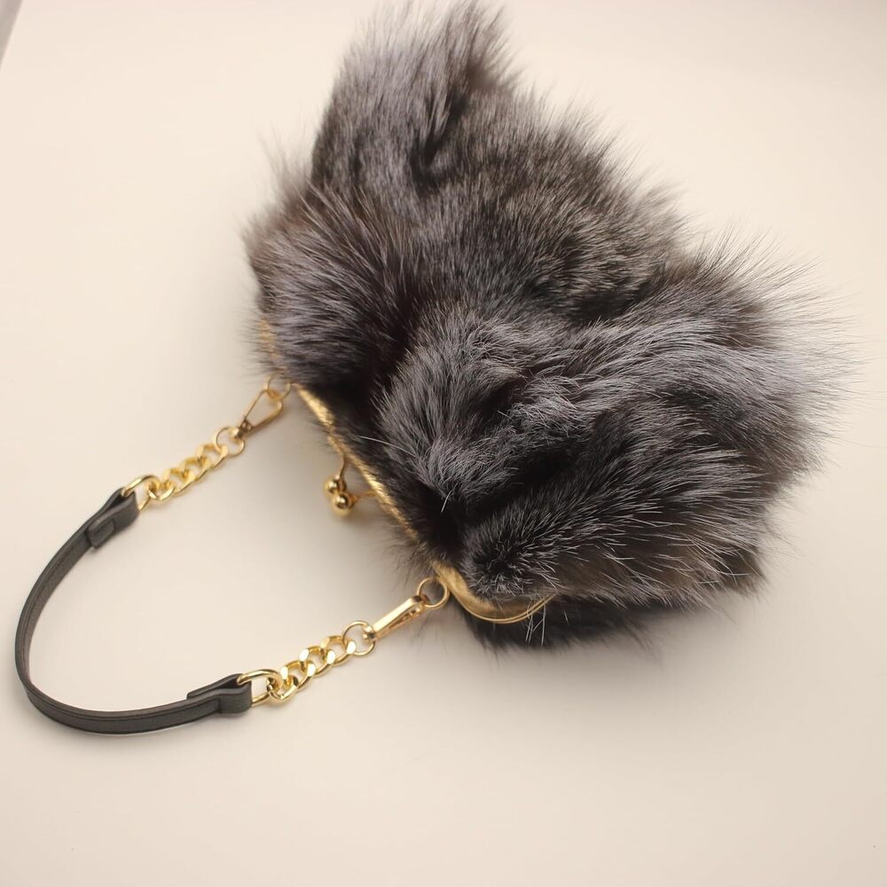 Natural Silver Fox Fur Purse – Dual Strap Shoulder Bag for Women - Picture 6 of 6